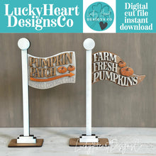 Load image into Gallery viewer, Pumpkin Patch Flag Interchangeable File SVG, Fall, Farm, Gnome, Highland, Seasonal, Holiday, Glowforge, LuckyHeartDesignsCo
