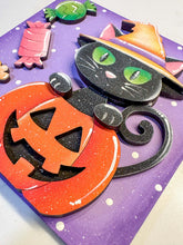 Load image into Gallery viewer, Black Cat Candy Interchangeable Leaning Sign File SVG, Glowforge Tiered Tray, Witch, Halloween, Boo, Trick or Treat, LuckyHeartDesignsCo
