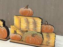 Load image into Gallery viewer, Scarecrows Shelf Hanging Sign File SVG, Fall, Farm, Pumpkin, Hay bale, Corn, Mantle decor, glowforge LuckyHeartDesignsCO
