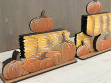 Load image into Gallery viewer, Scarecrows Shelf Hanging Sign File SVG, Fall, Farm, Pumpkin, Hay bale, Corn, Mantle decor, glowforge LuckyHeartDesignsCO
