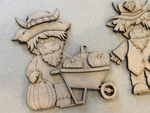 Load image into Gallery viewer, Fall Pumpkin Highland Standing File SVG, Pumpkin, Cow, Scarecrow, Leaves, Autumn, Farm, Tiered Tray Glowforge, LuckyHeartDesignsCo
