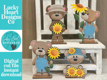 Load image into Gallery viewer, Teddy Bear Sunflower Standing File SVG, Leaves, Summer, Bloom, Autumn, Farm, Sweater Weather, Tiered Tray Glowforge, LuckyHeartDesignsCo
