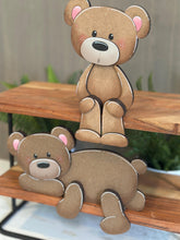 Load image into Gallery viewer, Teddy Bear Shelf Hanging Sitter File SVG, Hanger, Ledge, Love, Heart, Farm, Woodland, Tiered Tray Glowforge LuckyHeartDesignsCo
