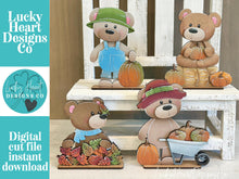 Load image into Gallery viewer, Teddy Bear Fall Pumpkin Standing File SVG, Leaves, Autumn, Farm, Woodland, Sweater Weather, Tiered Tray Glowforge, LuckyHeartDesignsCo
