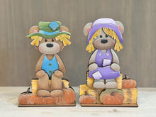Load image into Gallery viewer, Teddy Bear Scarecrow Shelf Hanging Sign File SVG, Fall, Farm, Woodland, Pumpkin, Hay bale, Corn, Mantle decor, glowforge LuckyHeartDesignsCO
