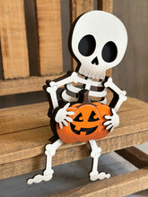 Load image into Gallery viewer, Skeleton Shelf Hanging File SVG, Ledge, Halloween, Skull, Jack-o-lantern, Hanger, Tiered Tray Glowforge LuckyHeartDesignsCo
