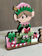 Load image into Gallery viewer, Elves Shelf Hanging File SVG, Ledge, Christmas, Elf, Santa, Presents, Candy Cane, Hanger, Tiered Tray Glowforge LuckyHeartDesignsCo
