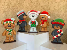 Load image into Gallery viewer, Teddy Bear Christmas Standing Set File SVG, Elf, Sweater, Santa, Holiday, Tree, Ornament, Farm, Tiered Tray Glowforge, LuckyHeartDesignsCo
