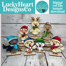 Load image into Gallery viewer, Chicken Cute Christmas Standing File SVG, Farm, Santa, Bird, Egg, Chickens, Present, Candy Cane Tiered Tray Glowforge, LuckyHeartDesignsCo
