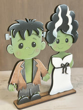 Load image into Gallery viewer, Frankenstein and Bride Standing File SVG, Witch, Jack-o-lantern, Monster, Trick Or Treat Tiered Tray Glowforge, LuckyHeartDesignsCo
