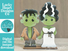Load image into Gallery viewer, Frankenstein and Bride Standing File SVG, Witch, Jack-o-lantern, Monster, Trick Or Treat Tiered Tray Glowforge, LuckyHeartDesignsCo
