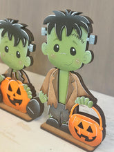 Load image into Gallery viewer, Cute Frankenstein Standing File SVG, Witch, Jack-o-lantern, Monster, Trick Or Treat Tiered Tray Glowforge, LuckyHeartDesignsCo
