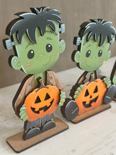 Load image into Gallery viewer, Cute Frankenstein Standing File SVG, Witch, Jack-o-lantern, Monster, Trick Or Treat Tiered Tray Glowforge, LuckyHeartDesignsCo

