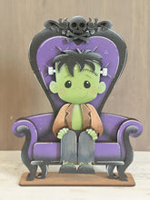 Load image into Gallery viewer, Frankenstein and Bride Shelf Hanging File SVG, Ledge, Halloween, Skull, Jack-o-lantern, Hanger, Tiered Tray Glowforge LuckyHeartDesignsCo
