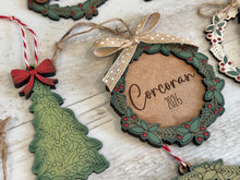 Load image into Gallery viewer, Scored Wreath Tree Christmas Ornament File SVG, Glowforge, Wedding Gift Tag, Holly, Family, Personalized, Holiday, LuckyHeartDesignsCo
