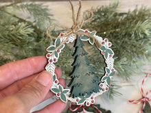 Load image into Gallery viewer, Scored Wreath Tree Christmas Ornament File SVG, Glowforge, Wedding Gift Tag, Holly, Family, Personalized, Holiday, LuckyHeartDesignsCo
