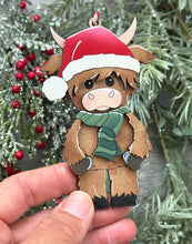 Load image into Gallery viewer, Highland Cow Santa Standing Christmas Ornament File SVG, Glowforge, Cow, Farm, LuckyHeartDesignsCo

