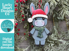 Load image into Gallery viewer, Donkey Santa Standing Christmas Ornament File SVG, Glowforge, Horse, Cow, Farm, LuckyHeartDesignsCo
