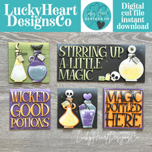 Load image into Gallery viewer, Witch Potions Magic Interchangeable Leaning Sign File SVG, Glowforge Tiered Tray, Halloween, Boo, Trick or Treat, LuckyHeartDesignsCo
