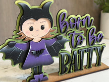 Load image into Gallery viewer, Batty Girl Halloween Shelf Sitter File SVG, Jack-o-lantern, Bat, Costume, Trick Or Treat Tiered Tray Glowforge, LuckyHeartDesignsCo
