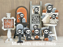 Load image into Gallery viewer, Grim Reaper Tall Arch Sign Interchangeable File SVG, TINY, INSERT only Ghost, Skeleton, Glowforge, Holiday, Tiered Tray LuckyHeartDesignsCo
