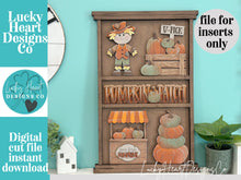 Load image into Gallery viewer, Pumpkin Fall Wall Collage Shelf Holder Interchangeable Sign File Glowforge, Farm, Scarecrow, Standing, LuckyHeartDesignsCo
