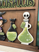 Load image into Gallery viewer, Witch Halloween Wall Collage Shelf Holder Interchangeable Sign File Glowforge, Cat, Potion, Cat, Skull Standing, LuckyHeartDesignsCo
