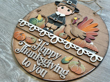 Load image into Gallery viewer, Thanksgiving Holiday Door Sign Interchangeable File, SVG Pilgrim Turkey Pumpkin, Fall, Leaves, Farm, Seasonal, Home, Welcome, glowforge
