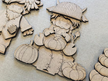 Load image into Gallery viewer, Fall Pumpkin Highland Standing File SVG, Pumpkin, Cow, Scarecrow, Leaves, Autumn, Farm, Tiered Tray Glowforge, LuckyHeartDesignsCo
