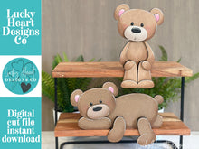 Load image into Gallery viewer, Teddy Bear Shelf Hanging Sitter File SVG, Hanger, Ledge, Love, Heart, Farm, Woodland, Tiered Tray Glowforge LuckyHeartDesignsCo
