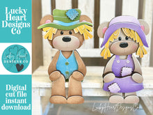 Load image into Gallery viewer, Teddy Bear Scarecrow Shelf Hanging Sign File SVG, Fall, Farm, Woodland, Pumpkin, Hay bale, Corn, Mantle decor, glowforge LuckyHeartDesignsCO
