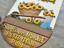 Load image into Gallery viewer, Sunflower Holiday Door Sign Interchangeable File, SVG Pumpkins Patch, Summer, Fall, Leaves, Farm, Seasonal, Home, Welcome, glowforge
