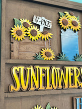 Load image into Gallery viewer, Sunflower Wall Collage Shelf Holder Interchangeable Sign File Glowforge, Farm, Fall, Summer, Scarecrow, Standing, LuckyHeartDesignsCo
