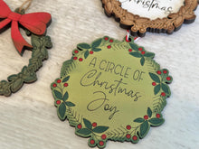Load image into Gallery viewer, Scored Wreath Tree Christmas Ornament File SVG, Glowforge, Wedding Gift Tag, Holly, Family, Personalized, Holiday, LuckyHeartDesignsCo
