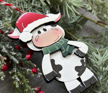 Load image into Gallery viewer, Dairy Cow Santa Standing Christmas Ornament File SVG, Glowforge, Cow, Farm, LuckyHeartDesignsCo
