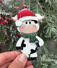 Load image into Gallery viewer, Dairy Cow Santa Standing Christmas Ornament File SVG, Glowforge, Cow, Farm, LuckyHeartDesignsCo
