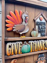 Load image into Gallery viewer, Thanksgiving Wall Collage Shelf Holder Interchangeable Sign File Glowforge, Fall, Pilgrim, Turkey Pumpkin, Standing, LuckyHeartDesignsCo
