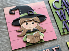 Load image into Gallery viewer, Good Witch Interchangeable Leaning Sign File SVG, Glowforge Tiered Tray, Halloween, Magic, Potions, Boo, Trick or Treat, LuckyHeartDesignsCo
