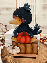 Load image into Gallery viewer, Crow Fall Pumpkin Standing File SVG, Bird, Leaves, Autumn, Farm, Sweater Weather, Tiered Tray Glowforge, LuckyHeartDesignsCo
