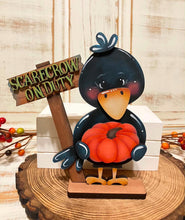 Load image into Gallery viewer, Crow Fall Pumpkin Standing File SVG, Bird, Leaves, Autumn, Farm, Sweater Weather, Tiered Tray Glowforge, LuckyHeartDesignsCo
