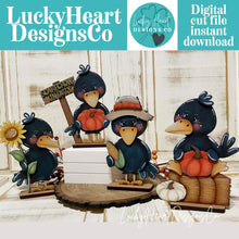 Load image into Gallery viewer, Crow Fall Pumpkin Standing File SVG, Bird, Leaves, Autumn, Farm, Sweater Weather, Tiered Tray Glowforge, LuckyHeartDesignsCo
