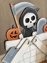 Load image into Gallery viewer, Grim Reaper For The Flower Basket Interchangeable File SVG, TINY, Halloween, Skull Jack-O-Lantern Skeleton, Glowforge, LuckyHeartDesignsCo
