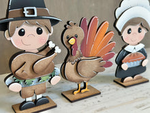 Load image into Gallery viewer, Pilgrim Turkey, Standing File SVG, Tiered Tray Holiday Decor, Thanksgiving, Gobble, Pumpkin Pie, Fall, Glowforge, LuckyHeartDesignsCo
