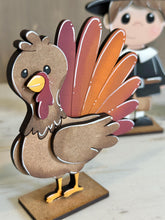Load image into Gallery viewer, Pilgrim Turkey, Standing File SVG, Tiered Tray Holiday Decor, Thanksgiving, Gobble, Pumpkin Pie, Fall, Glowforge, LuckyHeartDesignsCo
