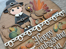 Load image into Gallery viewer, Thanksgiving Holiday Door Sign Interchangeable File, SVG Pilgrim Turkey Pumpkin, Fall, Leaves, Farm, Seasonal, Home, Welcome, glowforge
