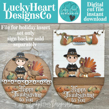 Load image into Gallery viewer, Thanksgiving Holiday Door Sign Interchangeable File, SVG Pilgrim Turkey Pumpkin, Fall, Leaves, Farm, Seasonal, Home, Welcome, glowforge
