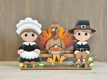 Load image into Gallery viewer, Pilgrim Turkey Shelf Sitter Hanging File SVG, Ledge, Hanger, Thanksgiving, Pumpkin, Tiered Tray Glowforge LuckyHeartDesignsCo
