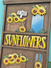Load image into Gallery viewer, Sunflower Wall Collage Shelf Holder Interchangeable Sign File Glowforge, Farm, Fall, Summer, Scarecrow, Standing, LuckyHeartDesignsCo
