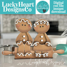 Load image into Gallery viewer, Gingerbread Couple Shelf Hanging File SVG, Ledge, Christmas, Hanger, Men, Man, Cookie, Tiered Tray Glowforge LuckyHeartDesignsCo
