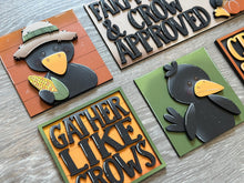 Load image into Gallery viewer, Crow Fall Interchangeable Leaning Sign File SVG, Glowforge, Farm, Scarecrow, Cute, Pumpkin, Leaves, Leaf, Autumn, LuckyHeartDesignsCo
